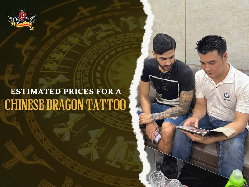 Foreign client getting a consultation about Chinese dragon tattoo estimated prices at Rio Tattoo Studio.