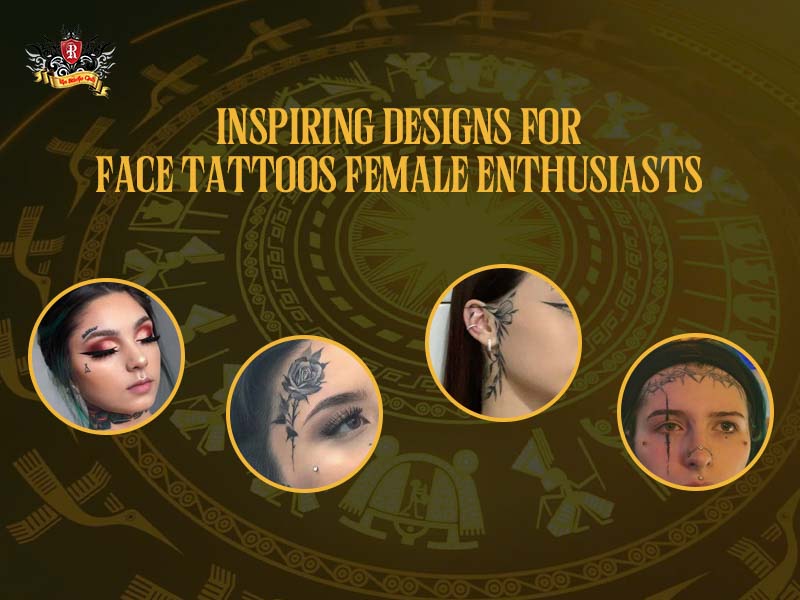 Layout of four diverse temple and under eye patterns showcasing unique face tattoos for women at Rio Studio.