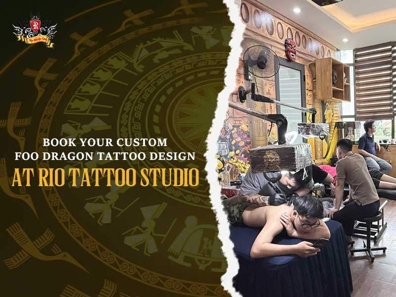 Medical-standard space with master artists working on a custom foo dragon tattoo at Rio Tattoo Studio.