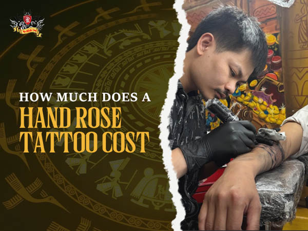 Checking the price and size for a custom hand rose tattoo at Rio Tattoo Studio.