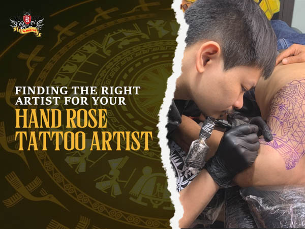 Professional artists focused on crafting a perfect hand rose tattoo at Rio Tattoo Studio.