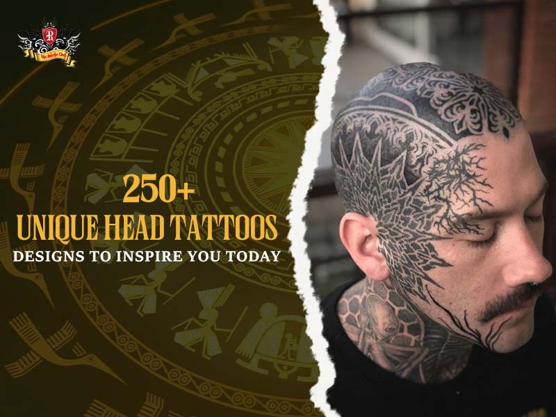High quality portrait of a client showcasing a sharp and detailed piece among unique head tattoos.