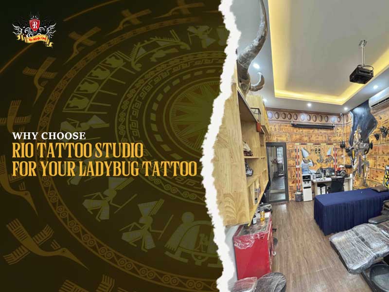 Luxurious lobby of Rio Tattoo Studio with warm lighting and international awards for a premium ladybug tattoo.