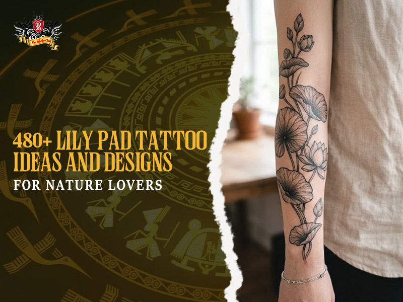 A beautiful hero banner featuring an intricate lily pad tattoo design with typography text for nature lovers.