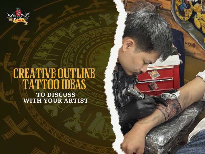 Professional artist tattooing precise outline tattoos on client skin with absolute care at Rio Tattoo Studio.