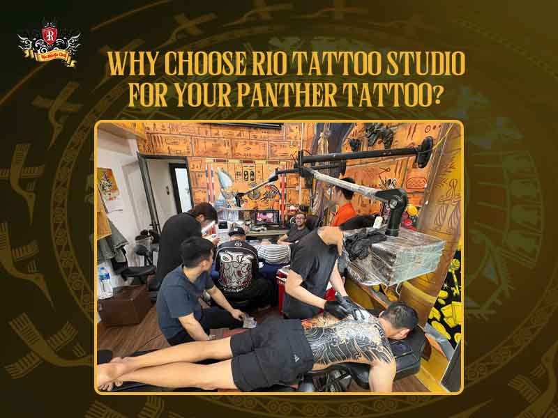 Professional artists and support staff working in the clean tattoo room at Rio Tattoo Studio.
