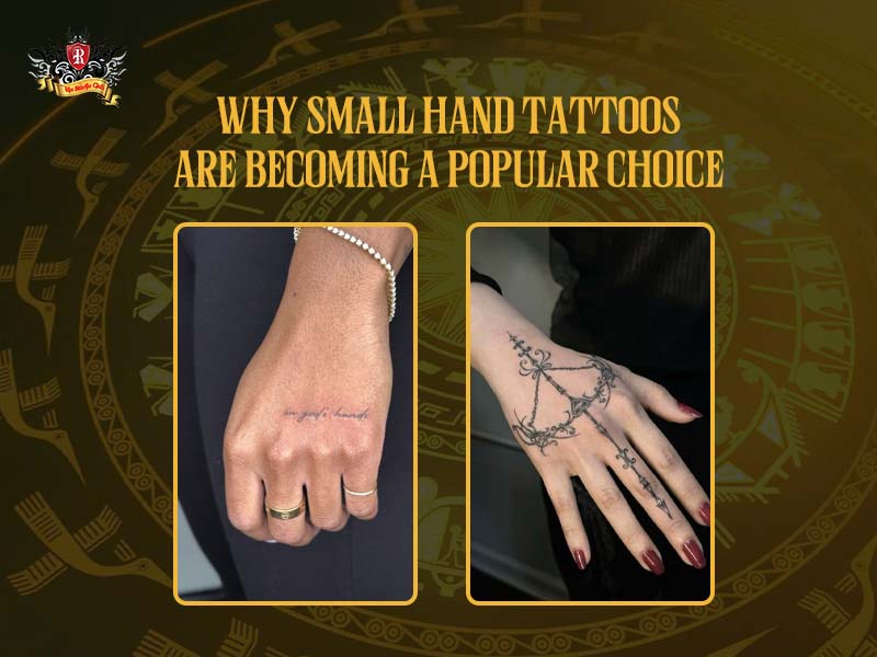 Photo collage comparing minimalist small hand tattoos and large pieces to emphasize subtlety at Rio Tattoo Studio.