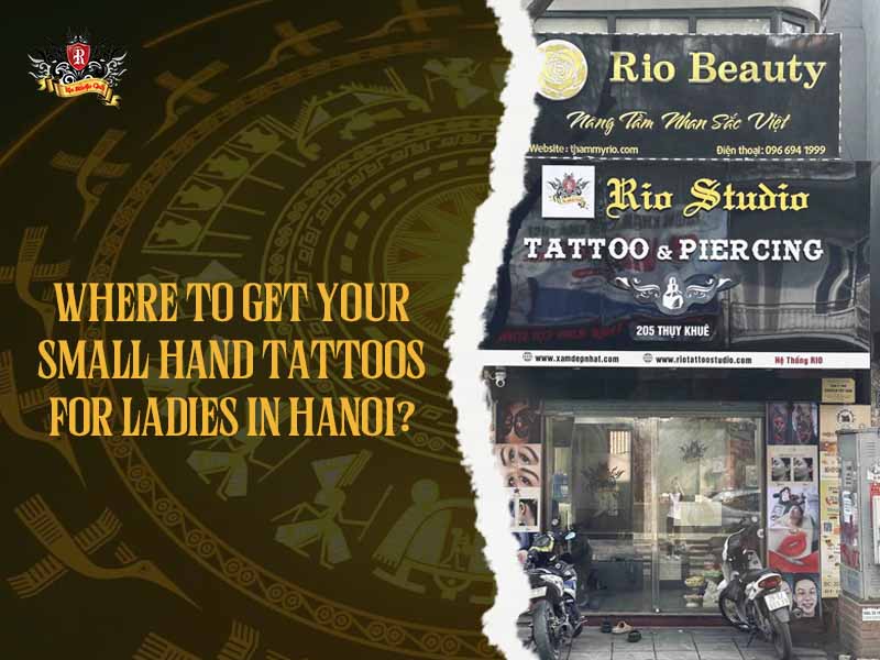 Grand storefront facade of Rio Tattoo Studio for premium custom small hand tattoos for ladies in Hanoi.