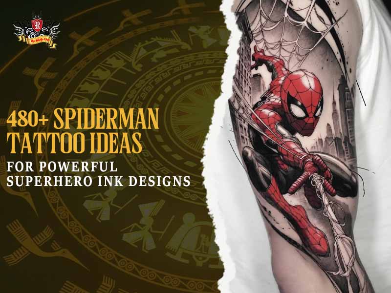 Spiderman tattoo banner with powerful superhero design for fans.