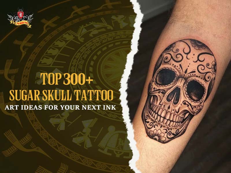 Modern sugar skull tattoo design art.