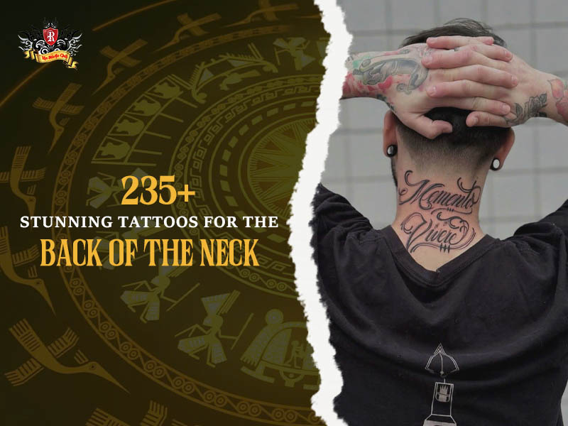 Cinematic photo of stunning tattoos for the back of the neck crafted at Rio Tattoo Studio.