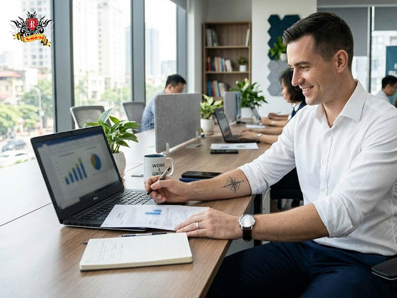 Businessman with rolled sleeves showing an elegant forearm first tattoo design at Rio Tattoo Studio.