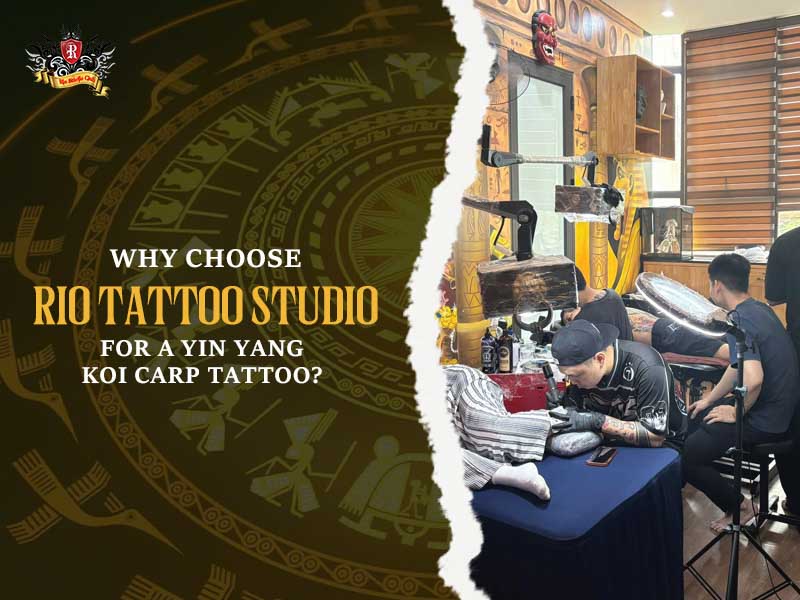 Professional artist crafting a yin yang koi carp tattoo for a foreign client at medical standard Rio Tattoo Studio.